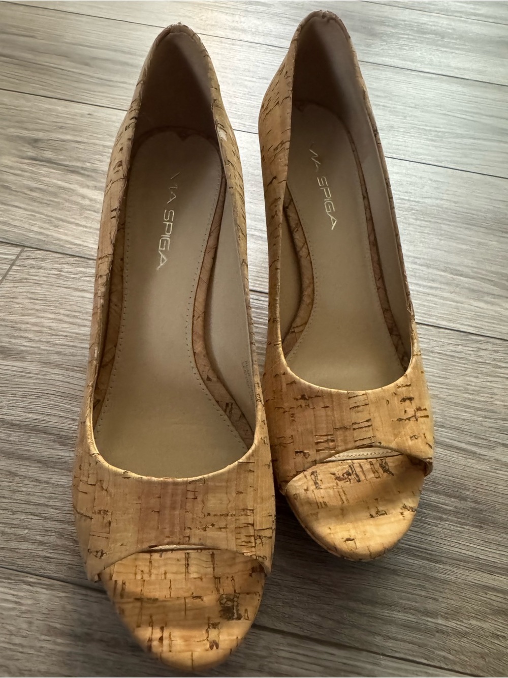 Via Spiga Natural Cork Peep-Toe Heels